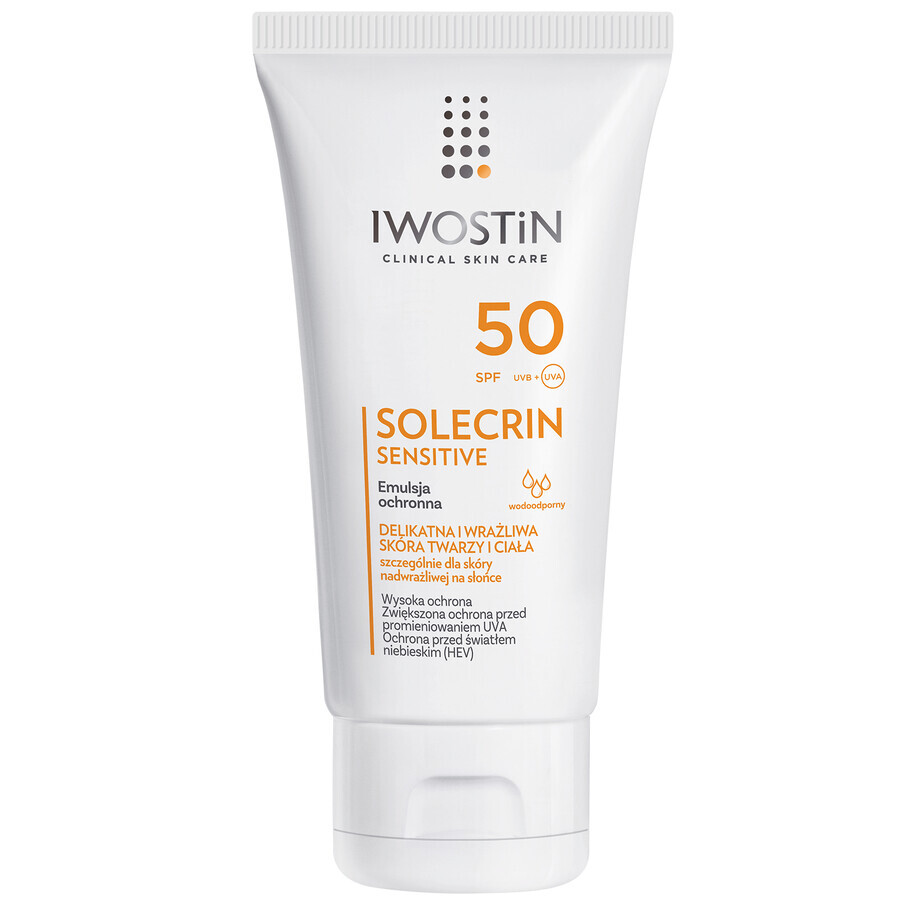 Iwostin Solecrin Sensitive, emulsione protettiva SPF 50, pelle sensibile, 100 ml + pallone da spiaggia in omaggio