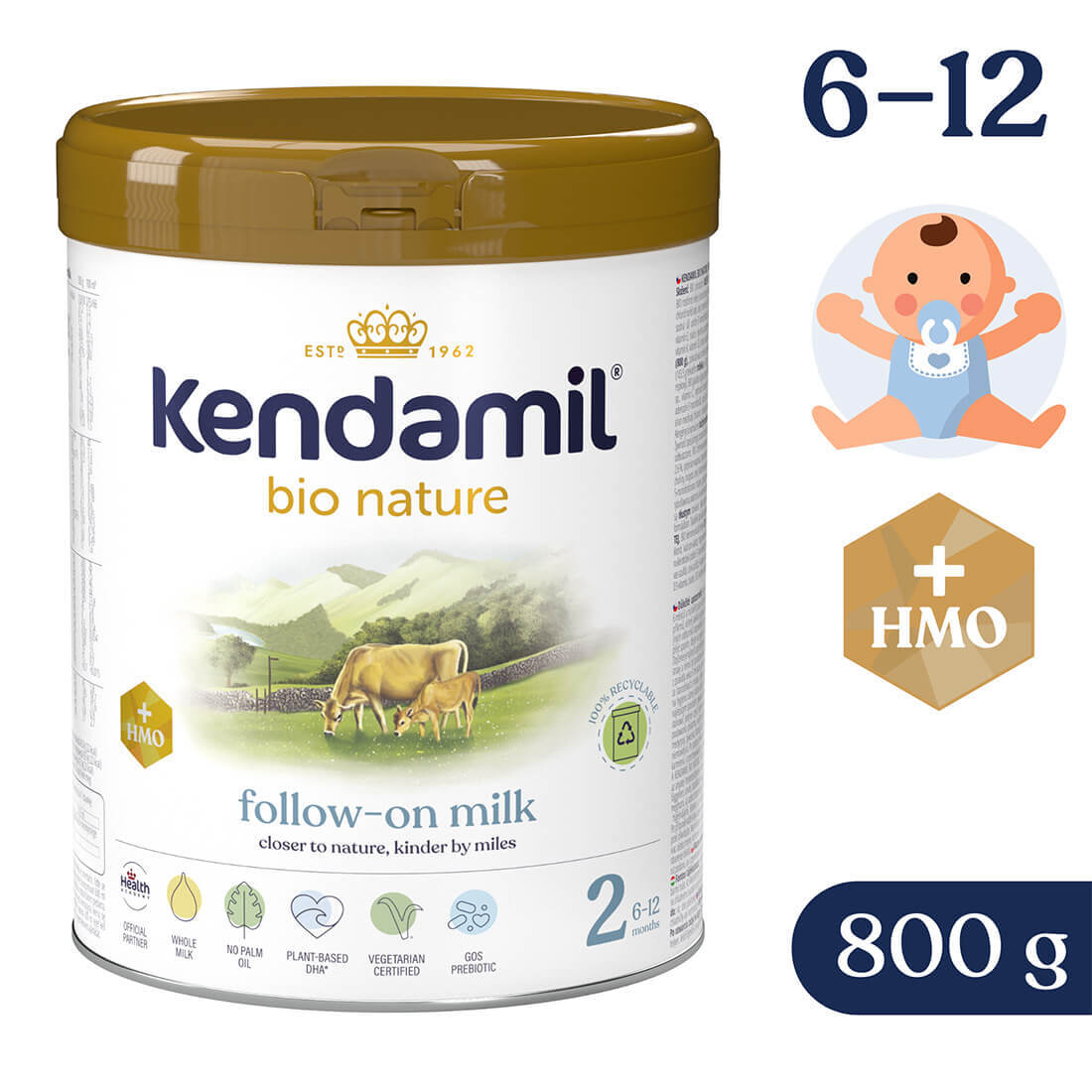 Kendamil Bio Nature 2 HMO+, lapte de continuare, după 6 luni, 800 g