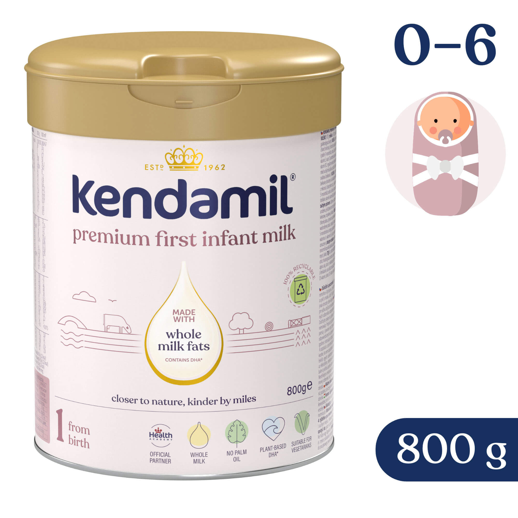 Kendamil Premium 1 DHA+, lapte pentru sugari, de la naștere, 800 g