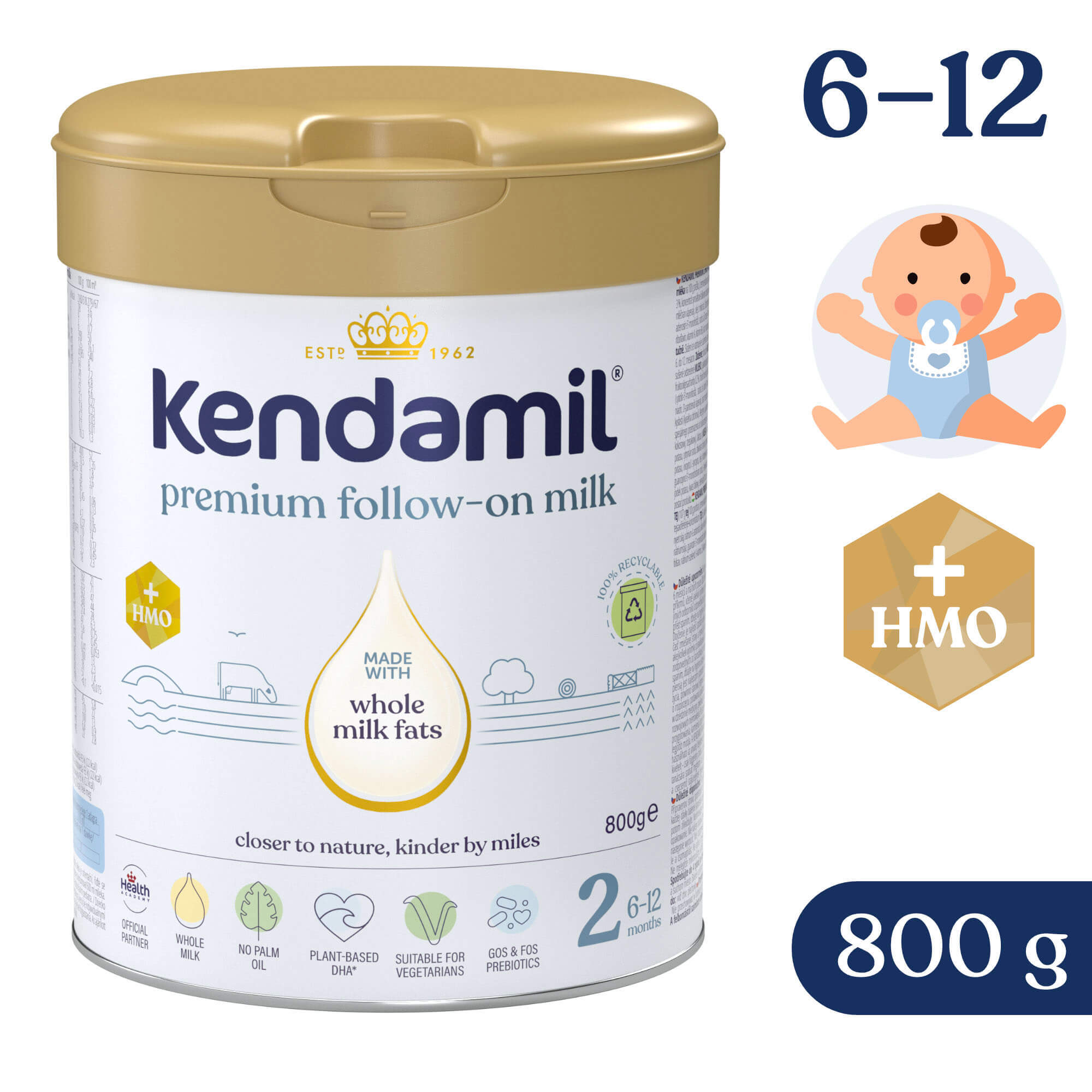 Kendamil Premium 2 HMO+, lapte de continuare, după 6 luni, 800 g