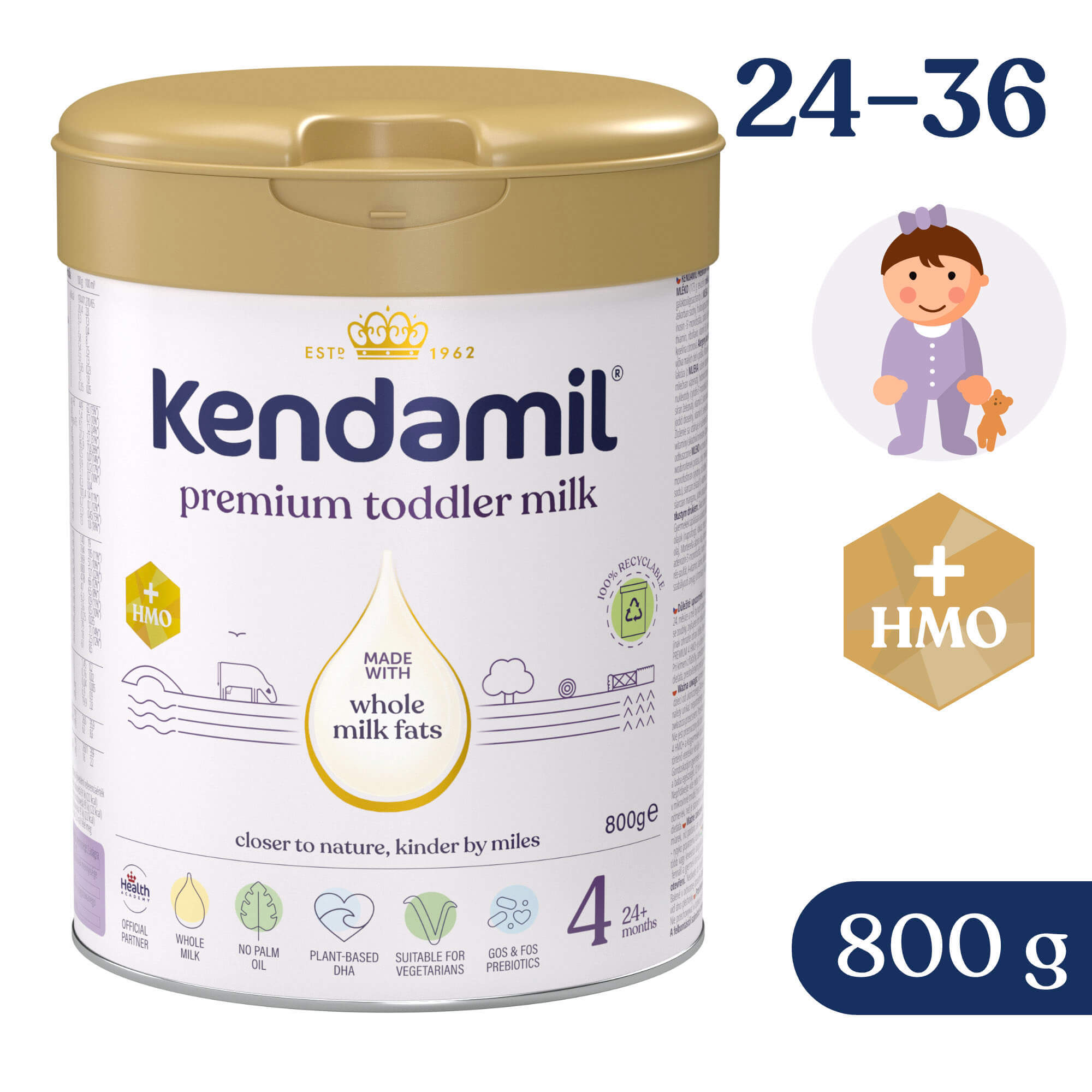 Kendamil Premium 4 HMO+, lapte pentru copii, după 24 de luni, 800 g