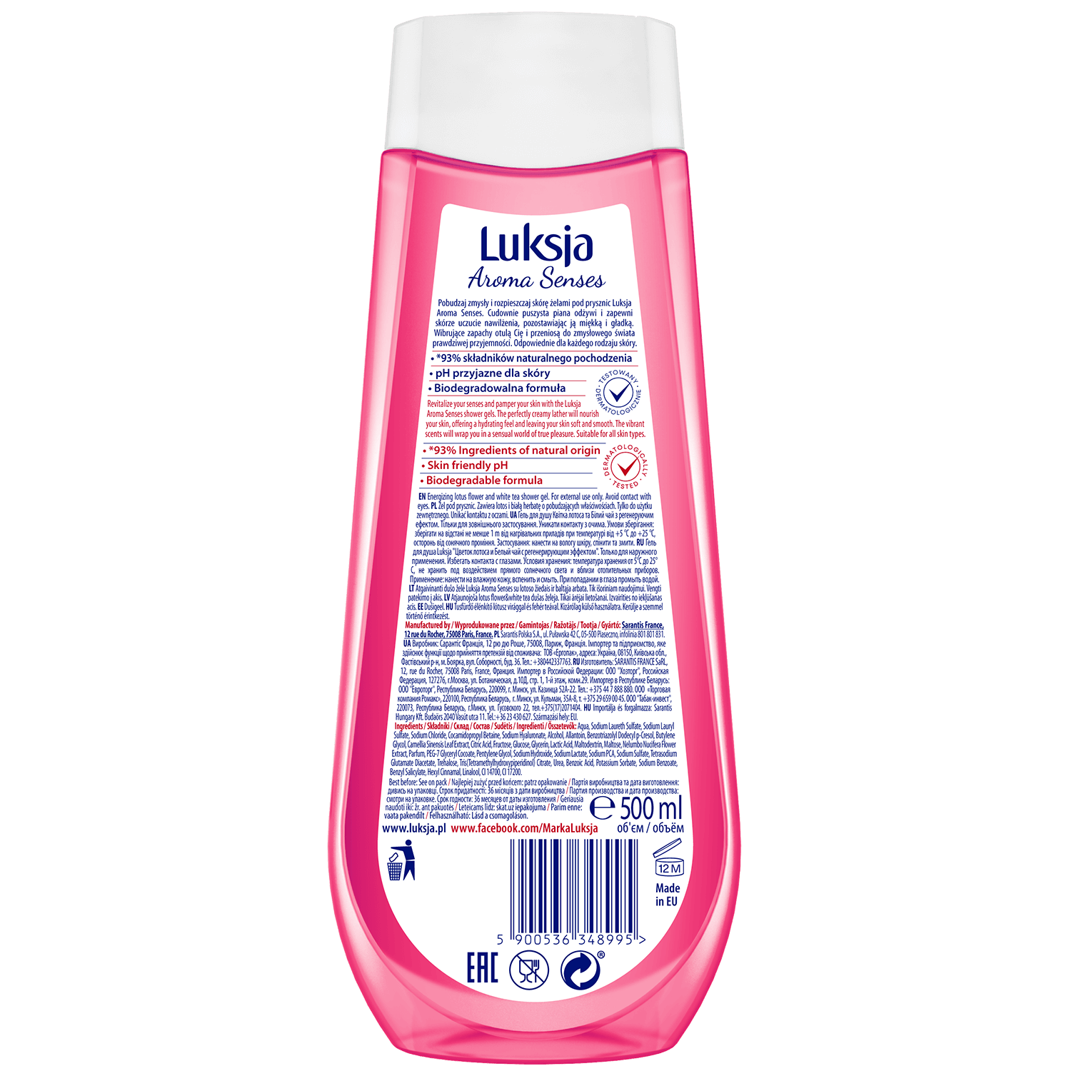 Luxja Aroma Senses Energizing, gel de duș, lotus și ceai alb, 500 ml