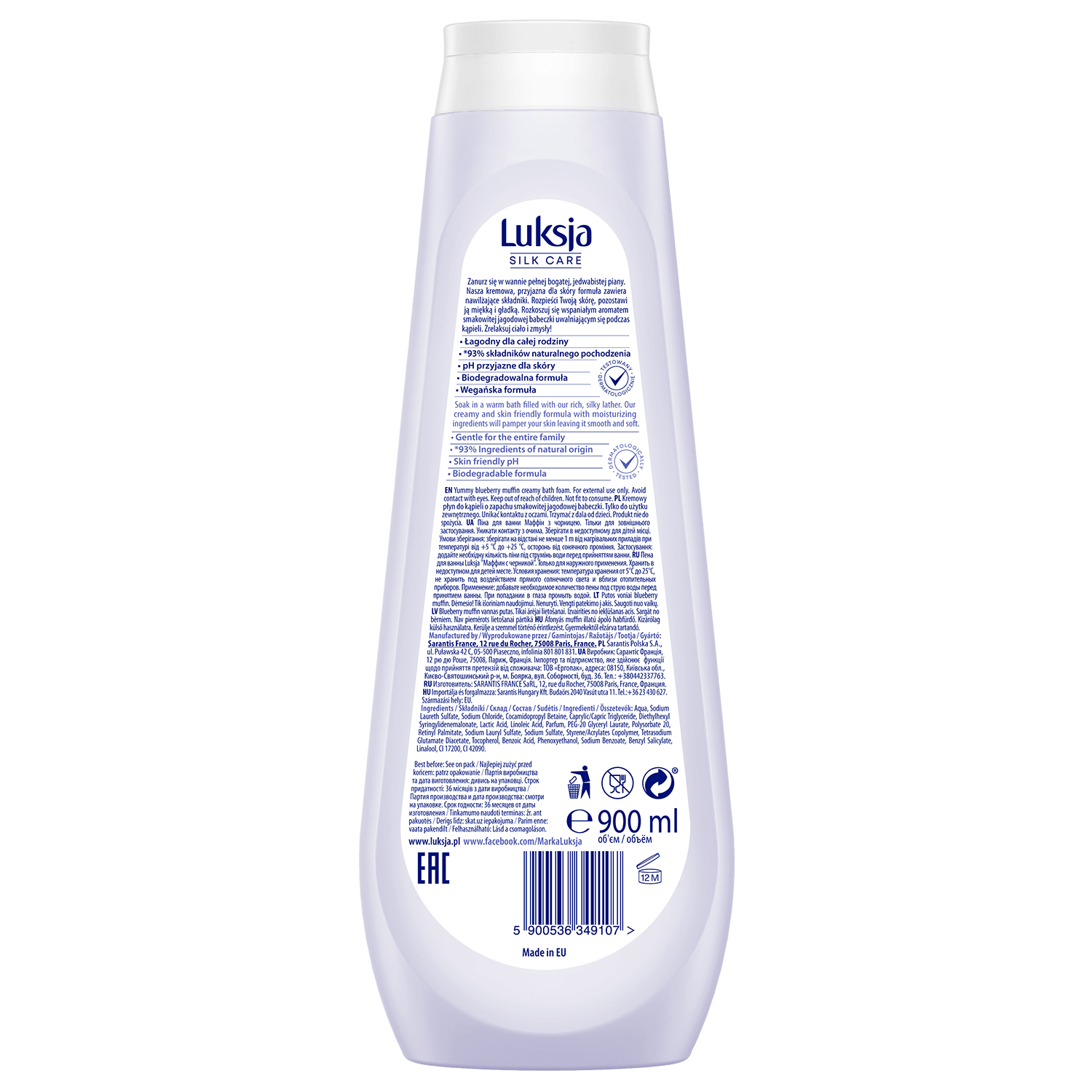 Luxja Silk Care, loțiune de baie cremoasă, prăjitură gustoasă cu fructe de pădure, 900 ml