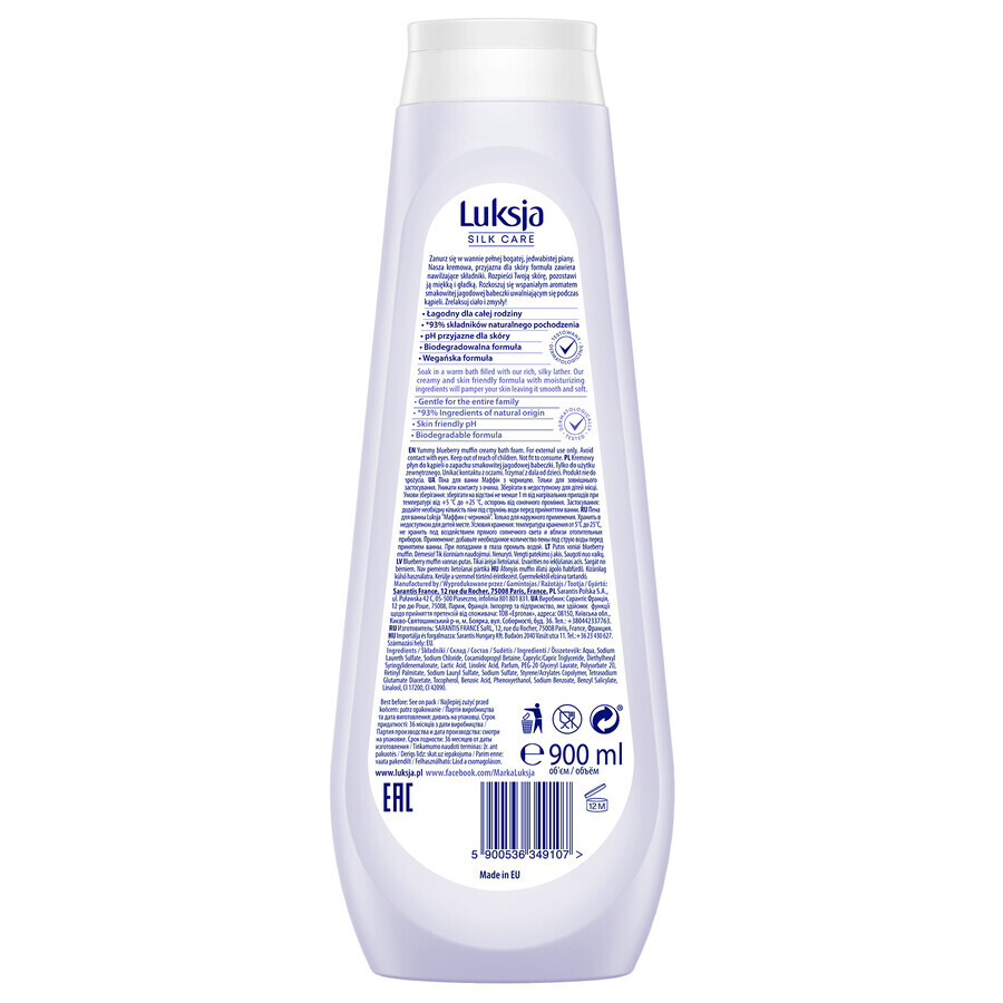 Luxja Silk Care, loción de baño cremosa, sabrosa magdalena de bayas, 900 ml