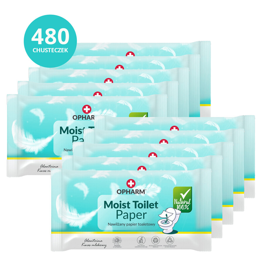 Opharm Moist Toilet Paper set, papier hygiénique humidifié, 10 x 48 pièces