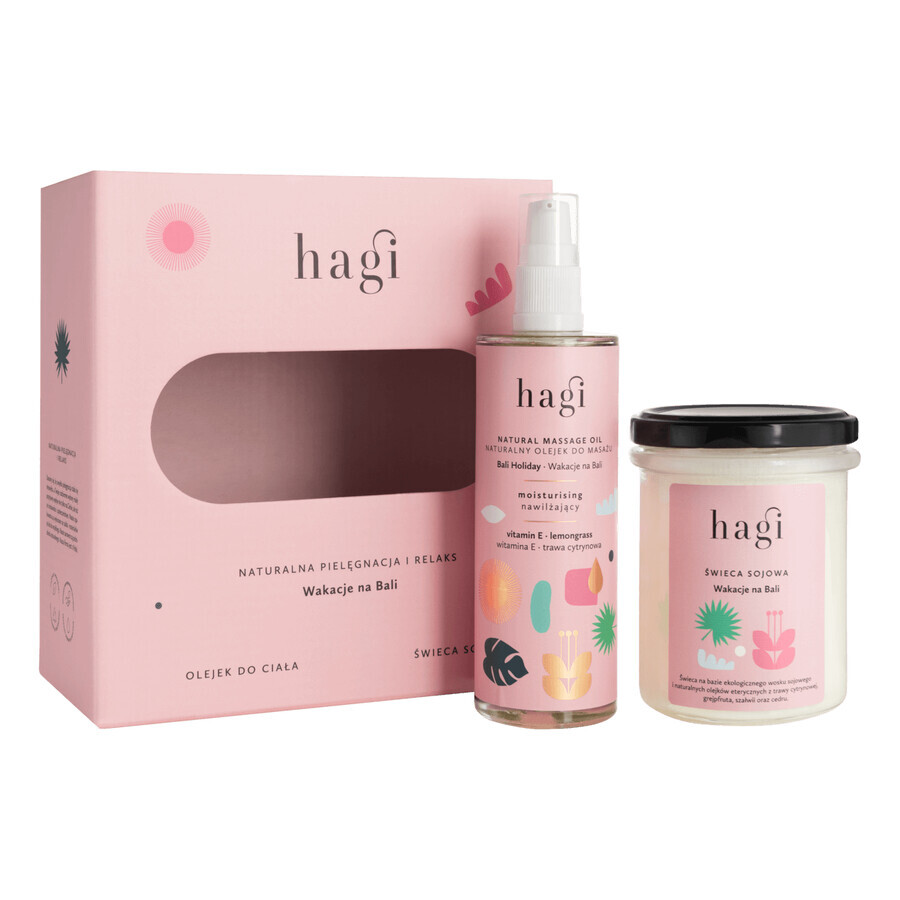 Set Hagi Holidays in Bali, ulei de corp, 100 ml + lumânare de soia, 215 ml