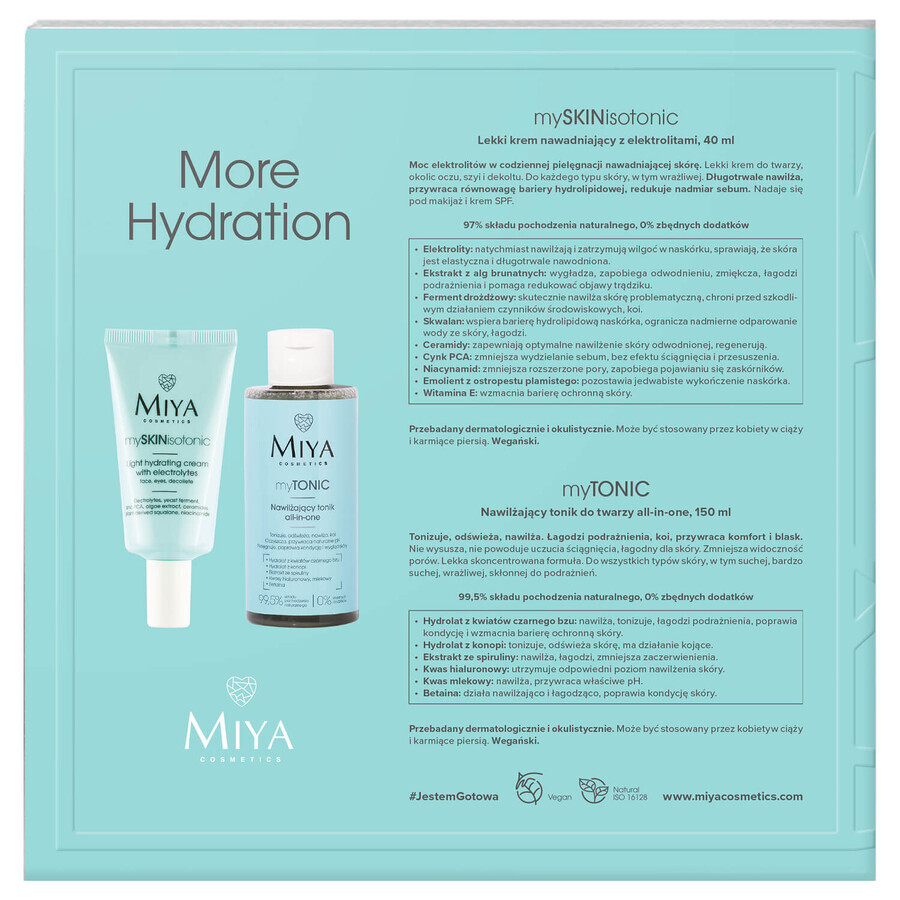 Miya More Hydration Kit, light moisturizing cream, 40 ml + moisturizing toner, 150 ml