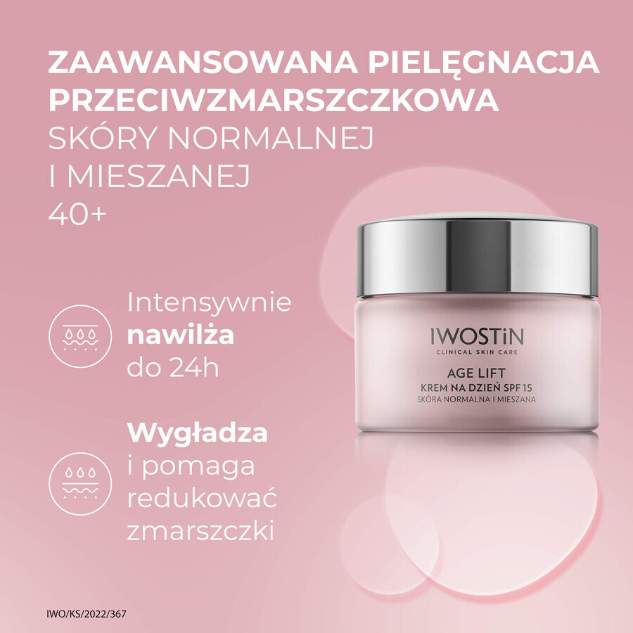 Iwostin Age Lift Set, Tagescreme, normale und Mischhaut, SPF 15, 50 ml + Augencreme, 15 ml + Anti-Falten-Serum, 30 ml