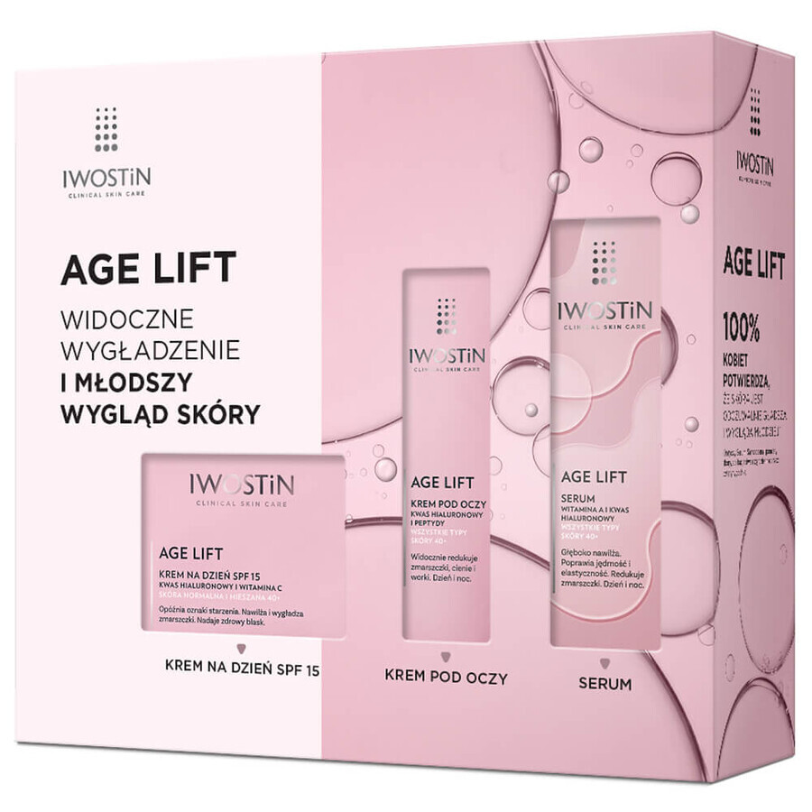 Iwostin Age Lift Set, Tagescreme, normale und Mischhaut, SPF 15, 50 ml + Augencreme, 15 ml + Anti-Falten-Serum, 30 ml