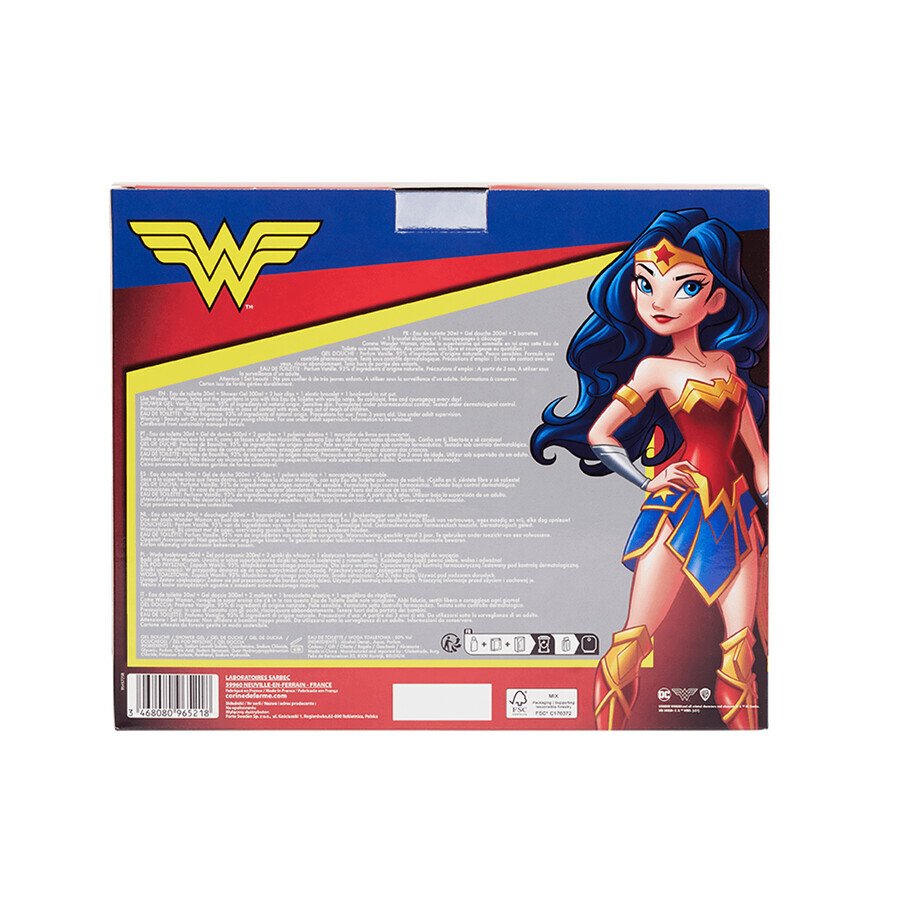 Corine De Farme Disney Wonder Woman set, apă de toaletă, 30 ml + gel de duș, 300 ml + agrafe de păr, 2 bucăți + brățară, 1 bucată