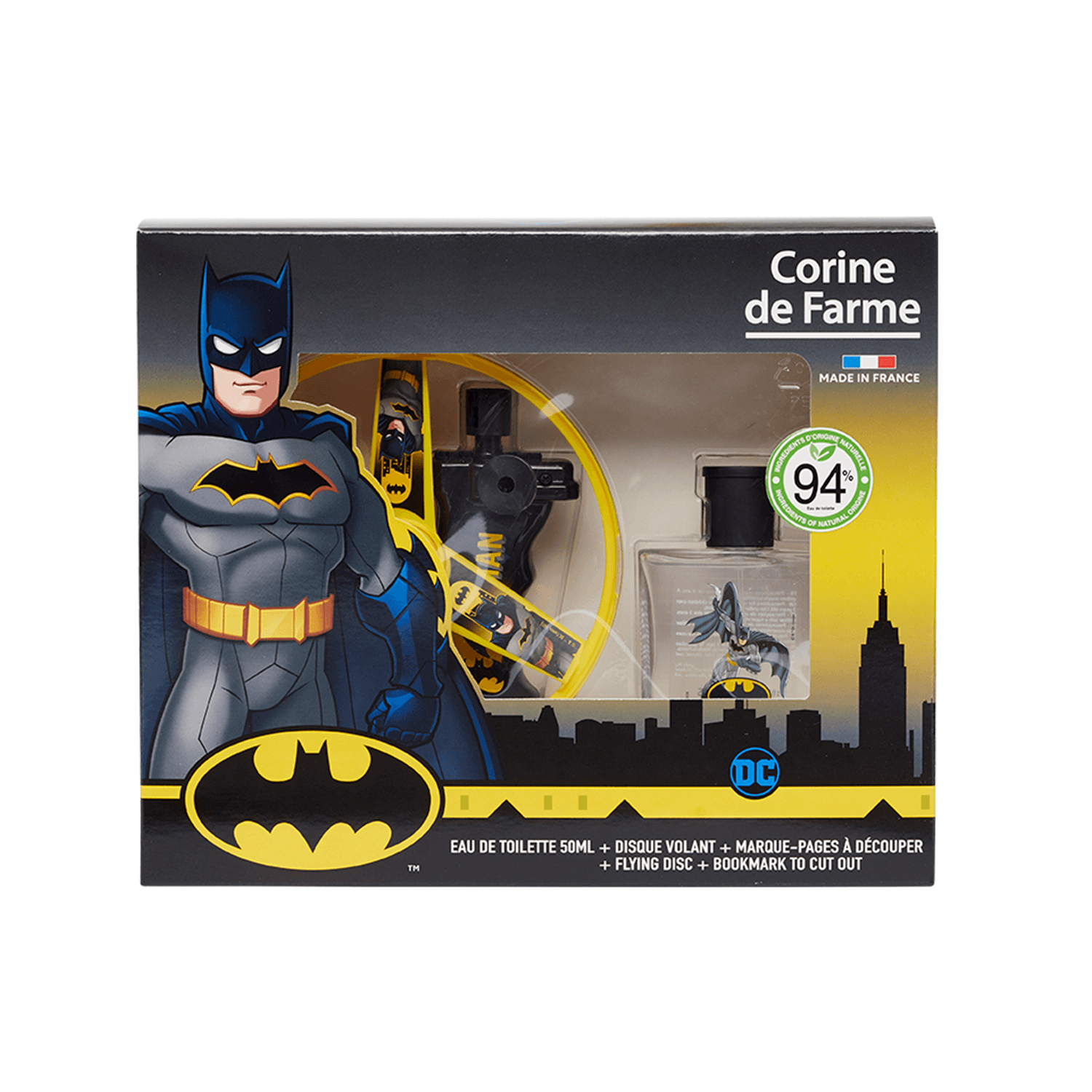 Corine De Farme Marvel Batman set, eau de toilette, 50 ml + disc zburător, 1 buc + semn de carte decupat, 1 buc