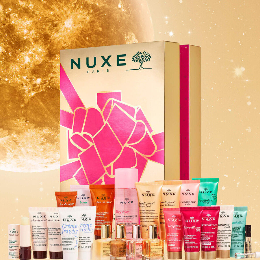 Set Nuxe, calendar de advent cu produse cosmetice, roz