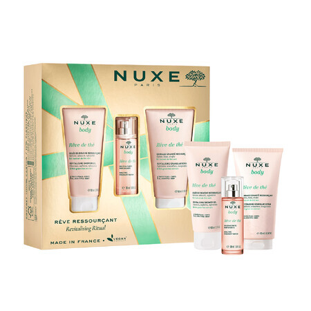 Set Nuxe Body Reve de the, revitalizing shower gel, 100 ml + revitalizing body scrub, 150 ml + perfumed water, 30 ml