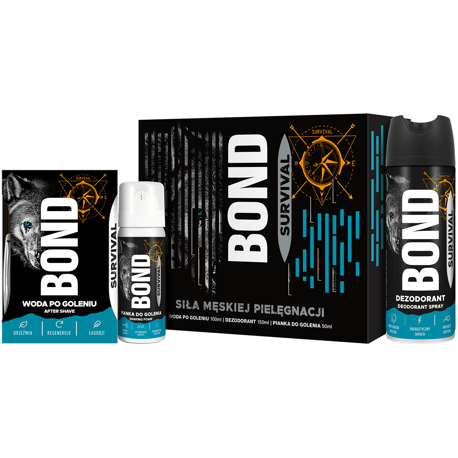 Bond Survival kit, aftershave, 100ml + deodorant, 150ml + spumă de ras, 50ml