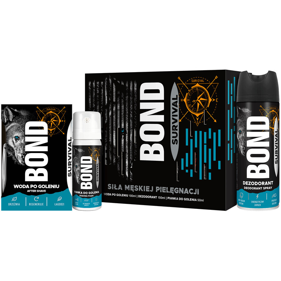 Bond Survival kit, aftershave, 100ml + deodorant, 150ml + spumă de ras, 50ml