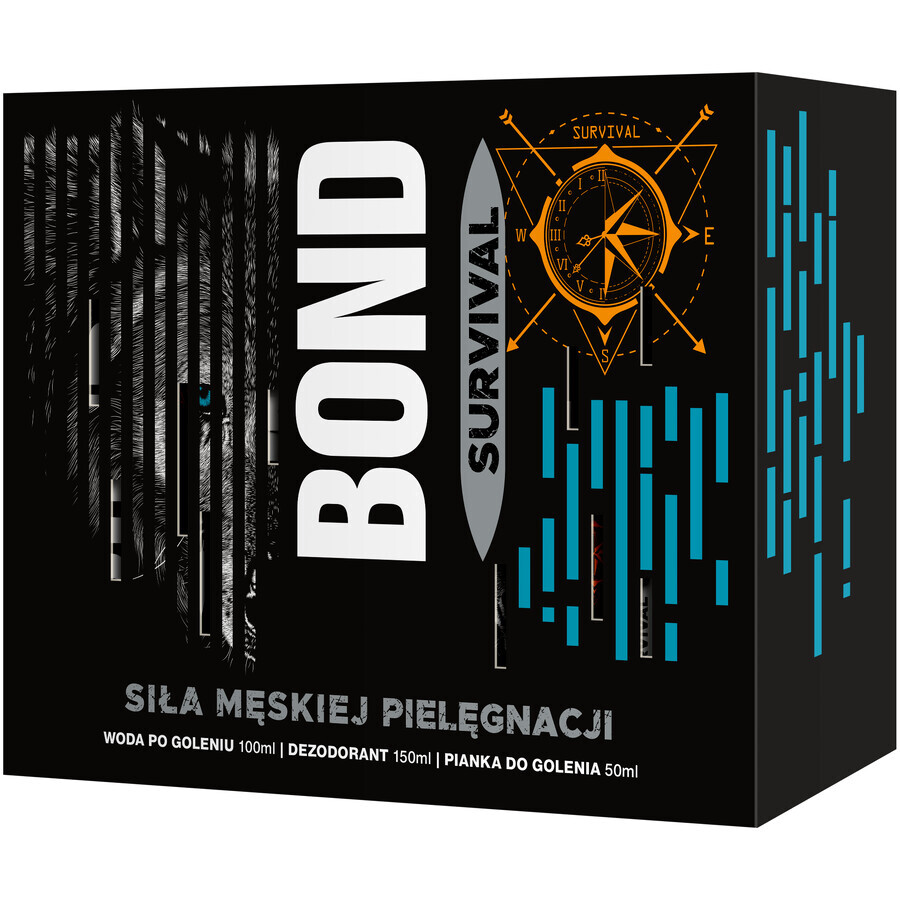 Bond Survival kit, aftershave, 100ml + deodorant, 150ml + spumă de ras, 50ml