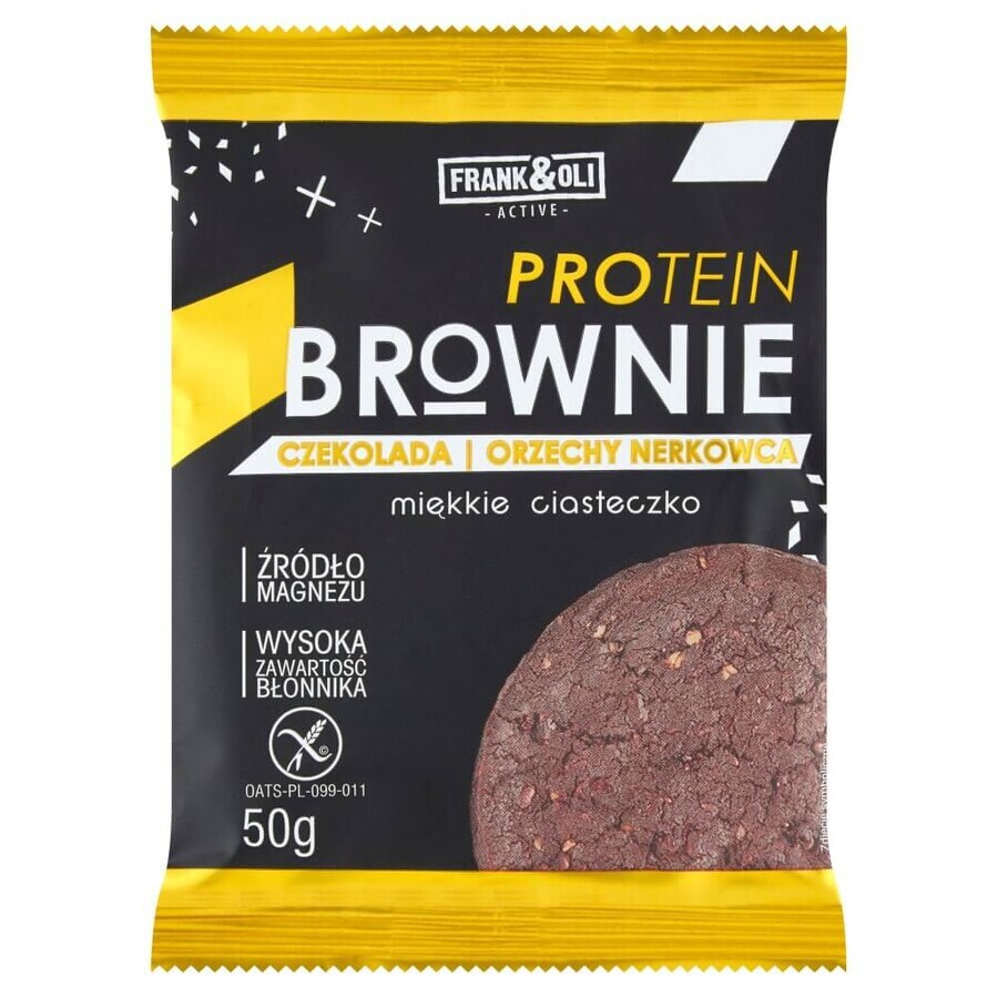 Frank&amp;Oli Protein Brownie, fursec moale, ciocolată + nuci de caju, 50 g