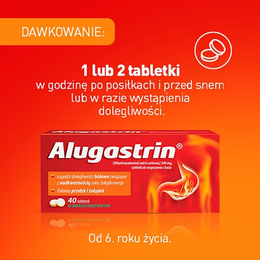 Alugastrin 340 mg, mint flavor, 40 chewable tablets