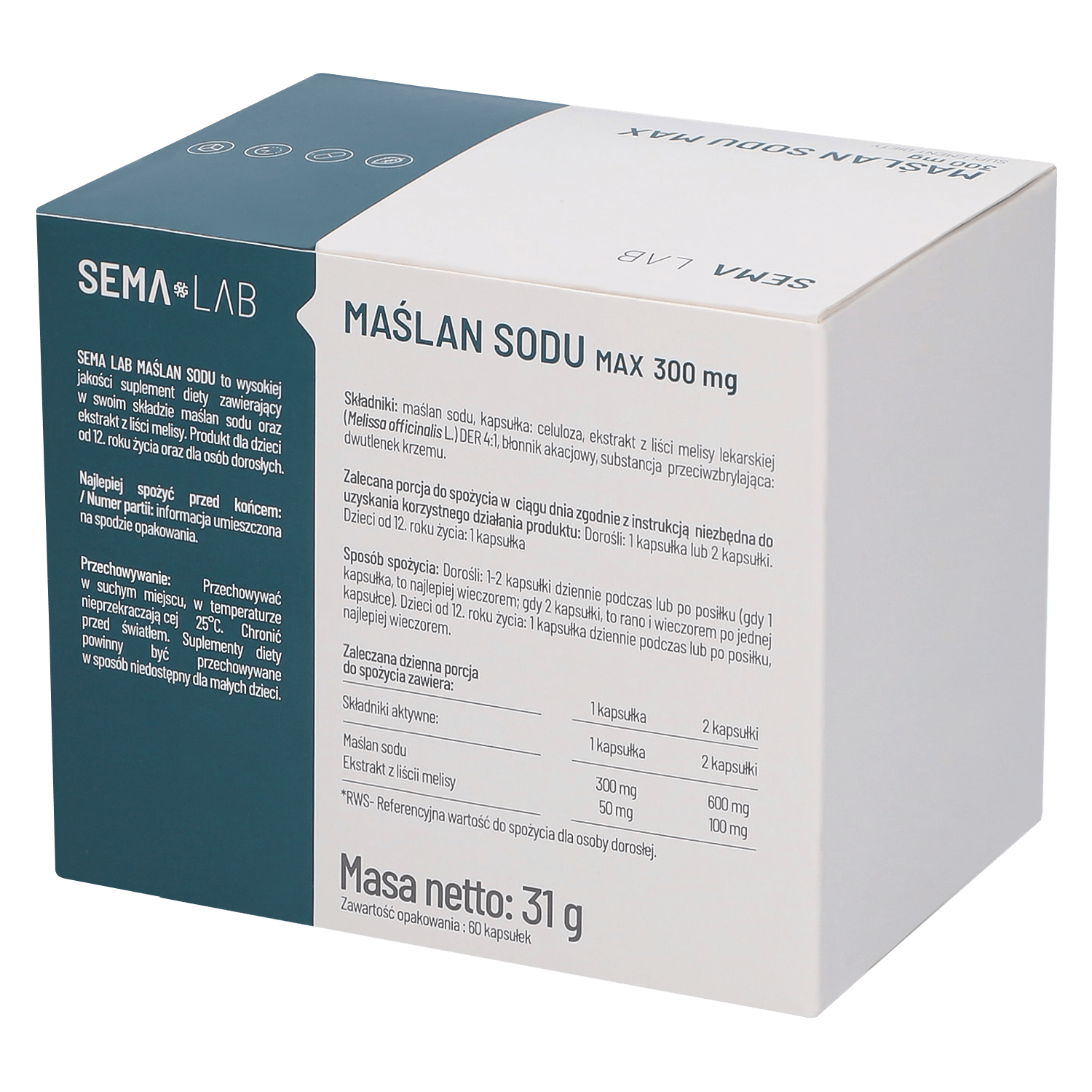 SEMA Lab Butirat de sodiu Max 300 mg, 60 capsule cu eliberare întârziată