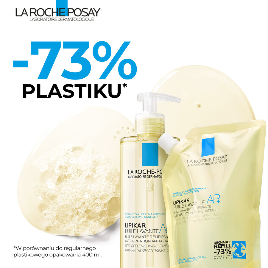 La Roche-Posay Lipikar AP+, ulei de curățare reumplut cu lipide, împotriva iritațiilor pielii, rezervă, 400 ml