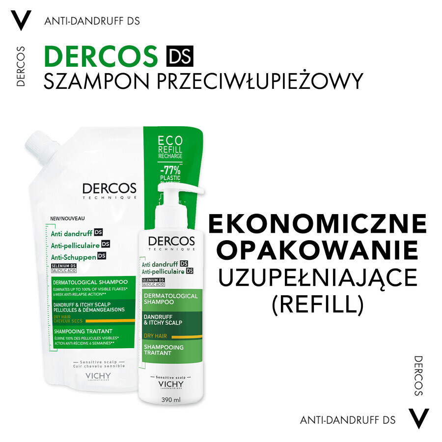 Vichy Dercos Anti Dandruff DS, șampon anti-mătreață, păr uscat, rezervă, 500 ml