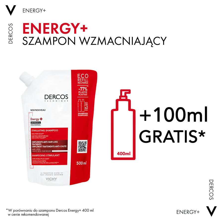 Vichy Dercos Energy+, stimulating shampoo, reserve, 500 ml