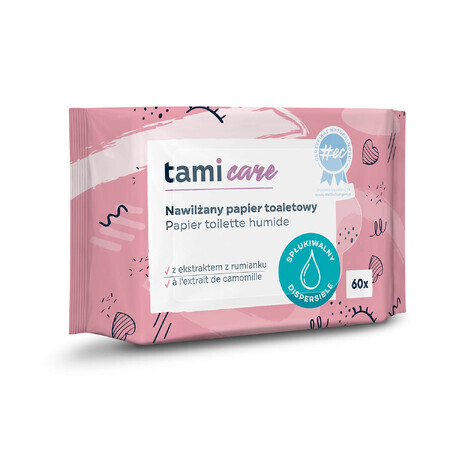 Tami Care, hârtie igienică umezită cu extract de mușețel, 60 bucăți