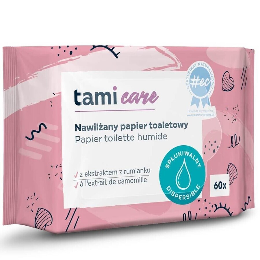 Tami Care, hârtie igienică umezită cu extract de mușețel, 60 bucăți