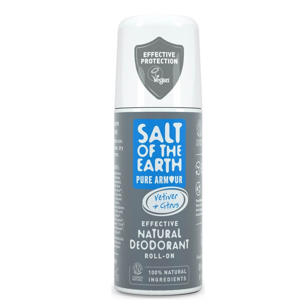 Deodorant roll-on pentru barbati cu vetiver si citrice Salt Of The Earth Pure Armour, 75 ml, Crystal Spring