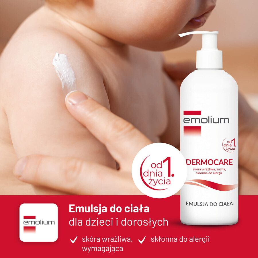 Emolium Dermocare set, émulsion pour le corps, 400 ml + gel lavant crémeux, 400 ml + émulsion pour le bain, 50 ml gratuit