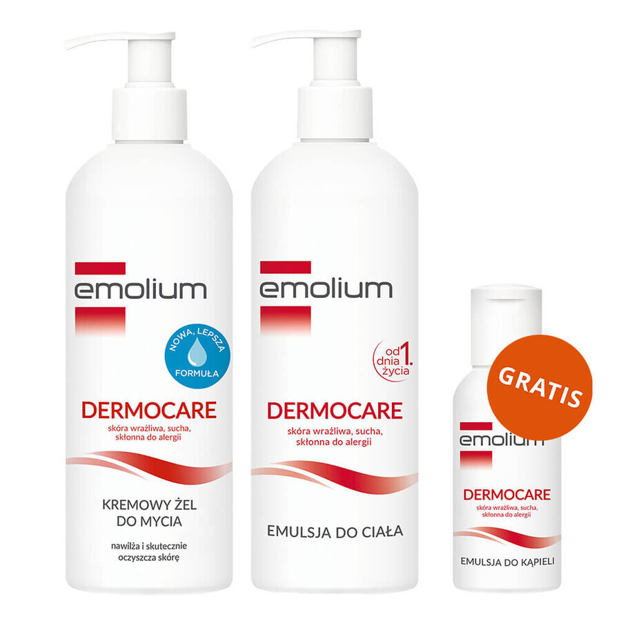 Emolium Dermocare set, émulsion pour le corps, 400 ml + gel lavant crémeux, 400 ml + émulsion pour le bain, 50 ml gratuit