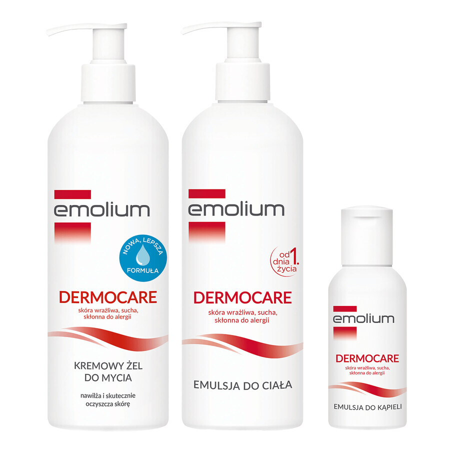 Emolium Dermocare set, émulsion pour le corps, 400 ml + gel lavant crémeux, 400 ml + émulsion pour le bain, 50 ml gratuit