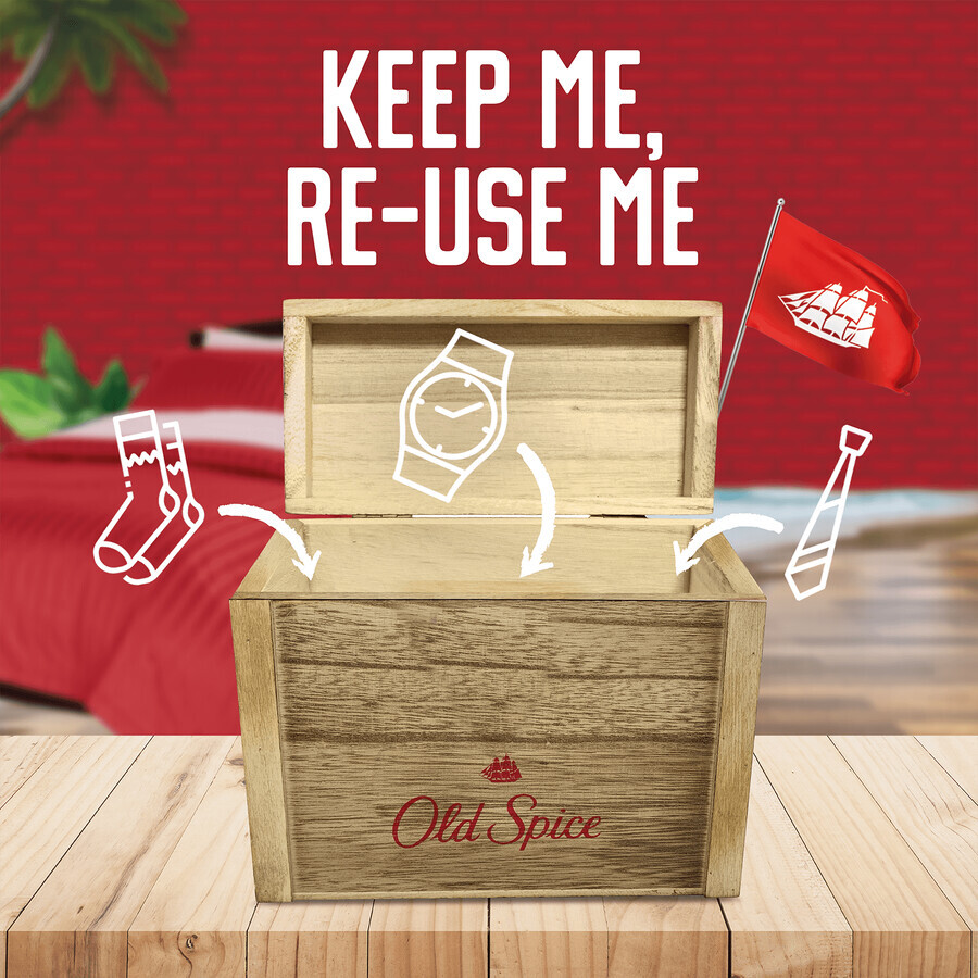 Old Spice Treasure Chest set, déodorant, stick, Deep Sea, 50 ml + gel douche, Deep Sea, 250 ml + aftershave, Captain, 100 ml + boîte