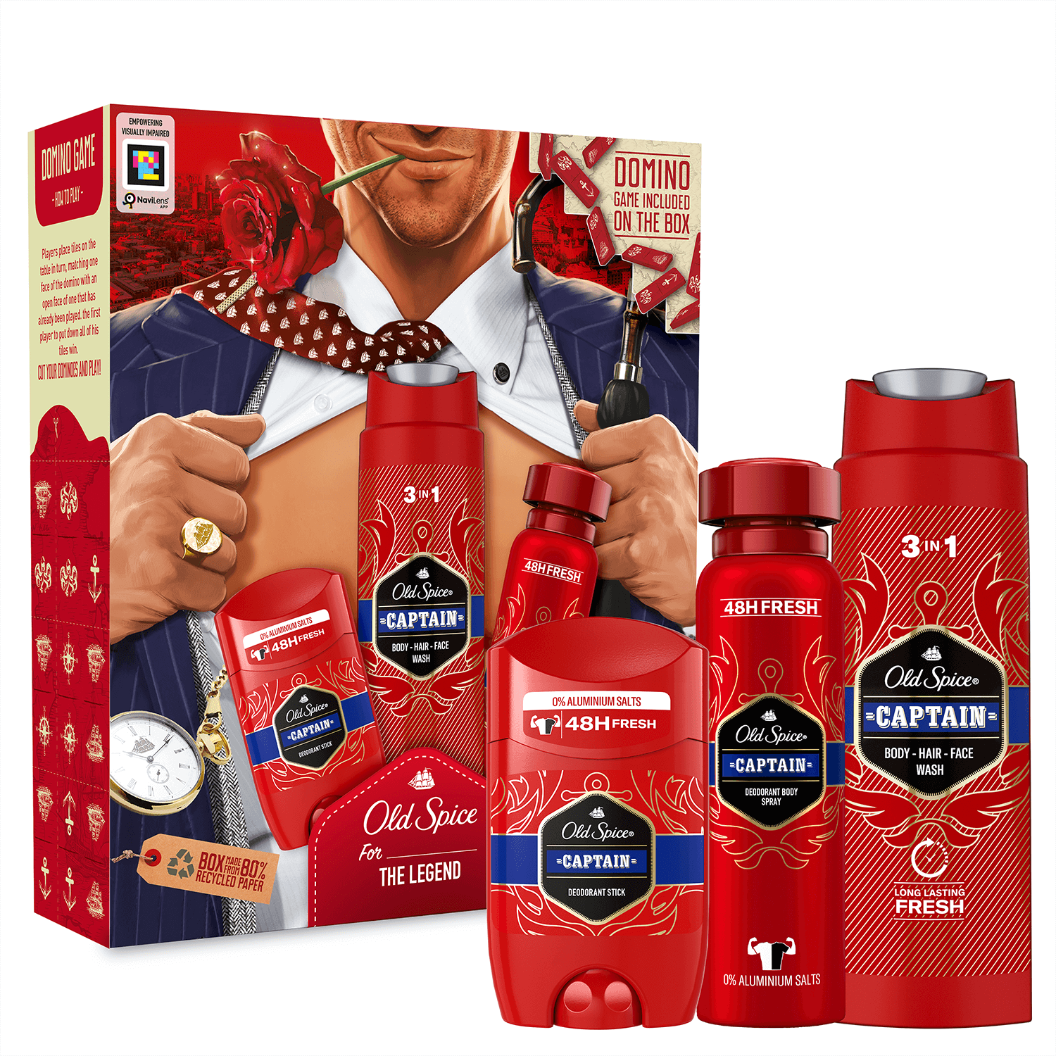 Set Old Spice Gentleman, deodorant, stick, Captain, 50 ml + deodorant, spray, Captain, 150 ml + gel de duș, Captain, 250 ml