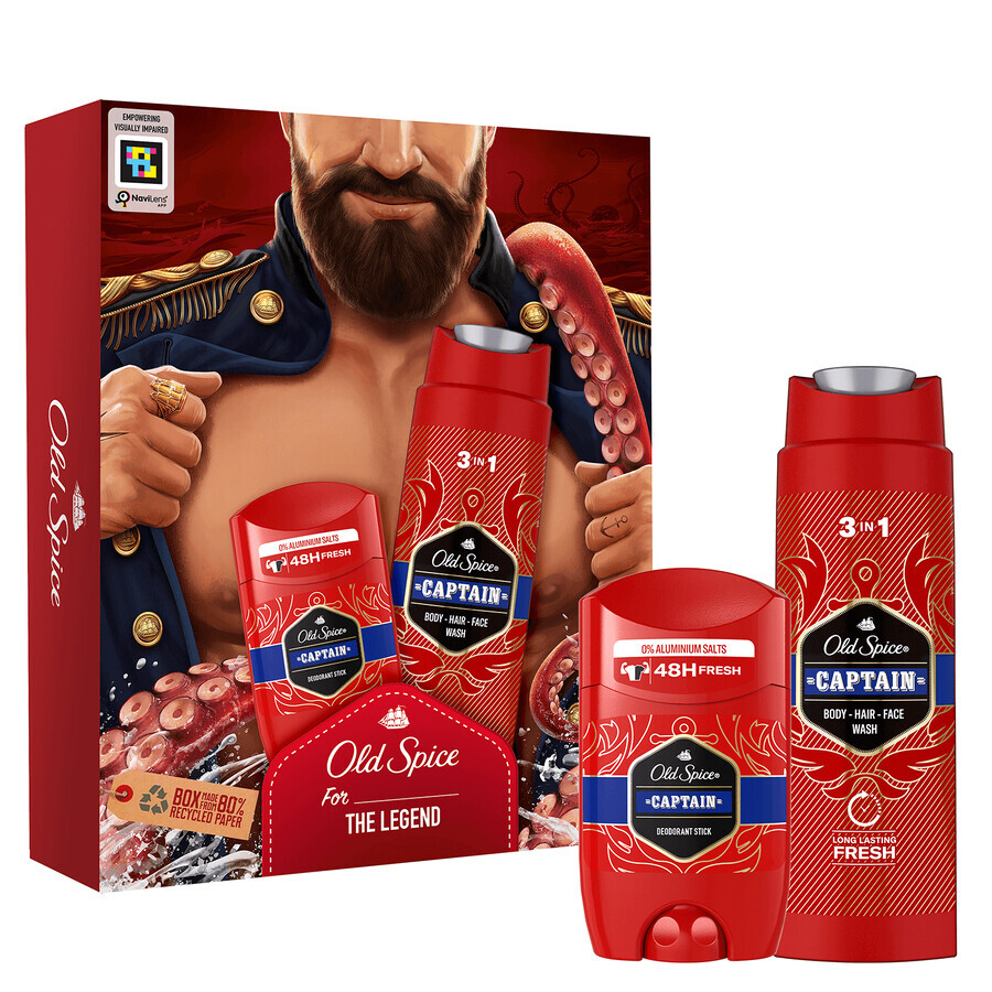 Old Spice Dark Captain set, deodorant stick, Captain, 50 ml + 3-in-1 douchegel, Captain, 250 ml