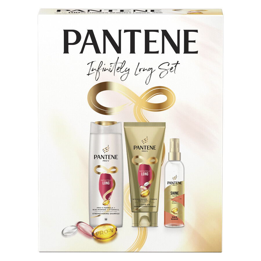 Pantene Infinite Box Set, Șampon de întărire, 400 ml + Ser de întărire fără clătire, 200 ml + Spray de volumizare, 150 ml