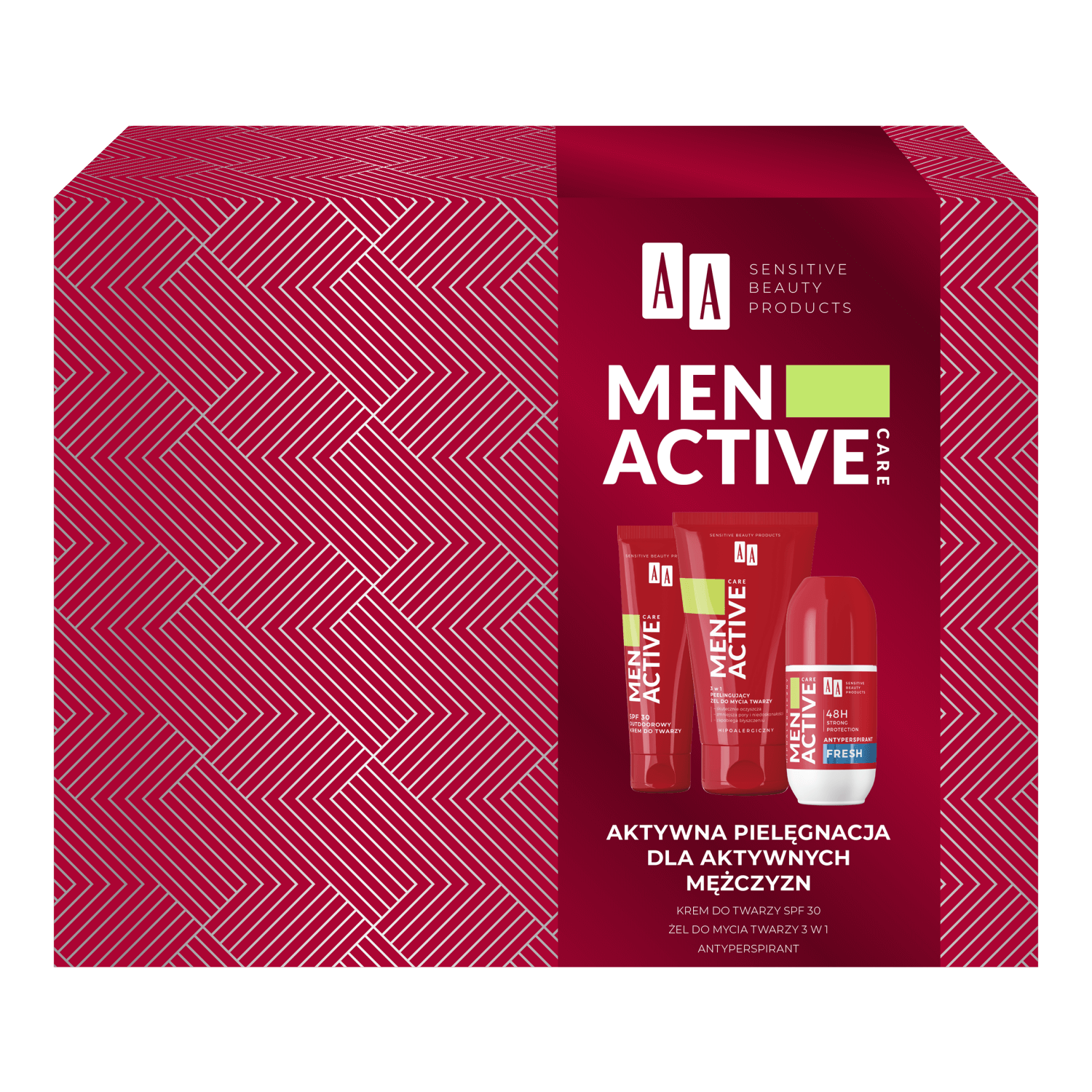 Set AA Men Active Care Active Care Programme, cremă de față, SPF 30, 50 ml + gel de spălare a feței, 150 ml + roll on antiperspirant, Fresh, 50 ml