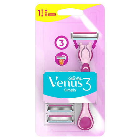 Gillette Simply Venus 3, Rasiergriff, 1 Stück + Klingen, 8 Stück