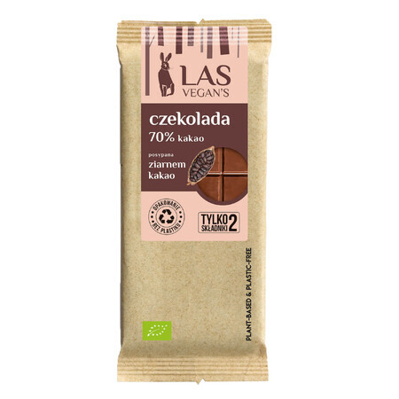 Las Vegan's Chocolate 70% cacao, presărată cu boabe de cacao, 50 g