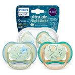 Avent Ultra Air Night, suzetă, silicon, simetrică, strălucește în întuneric, băiat, SCF376/18, 0-6 luni, 2 bucăți