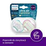 Avent Ultra Air Night, suzetă, silicon, simetrică, strălucește în întuneric, fată, SCF376/19, 0-6 luni, 2 bucăți