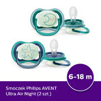 Avent Ultra Air Nighttime, suzetă, silicon, simetrică, strălucește în întuneric, băiat, SCF376/13, 6-18 luni, 2 bucăți