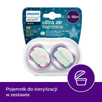 Avent Ultra Air Nighttime, suzetă, silicon, simetrică, strălucește în întuneric, fată, SCF376/14, 6-18 luni, 2 bucăți