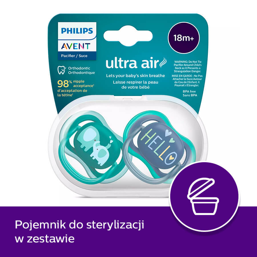 Avent Ultra Air, suzetă, silicon, simetrică, băiat, SCF349/18, de la 18 luni, 2 bucăți