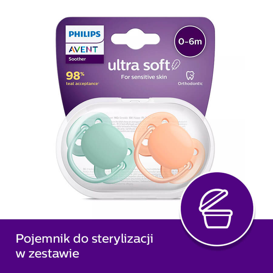 Avent Ultra Soft, suzetă, silicon, simetrică, neutră, SCF091/03, 0-6 luni, 2 bucăți