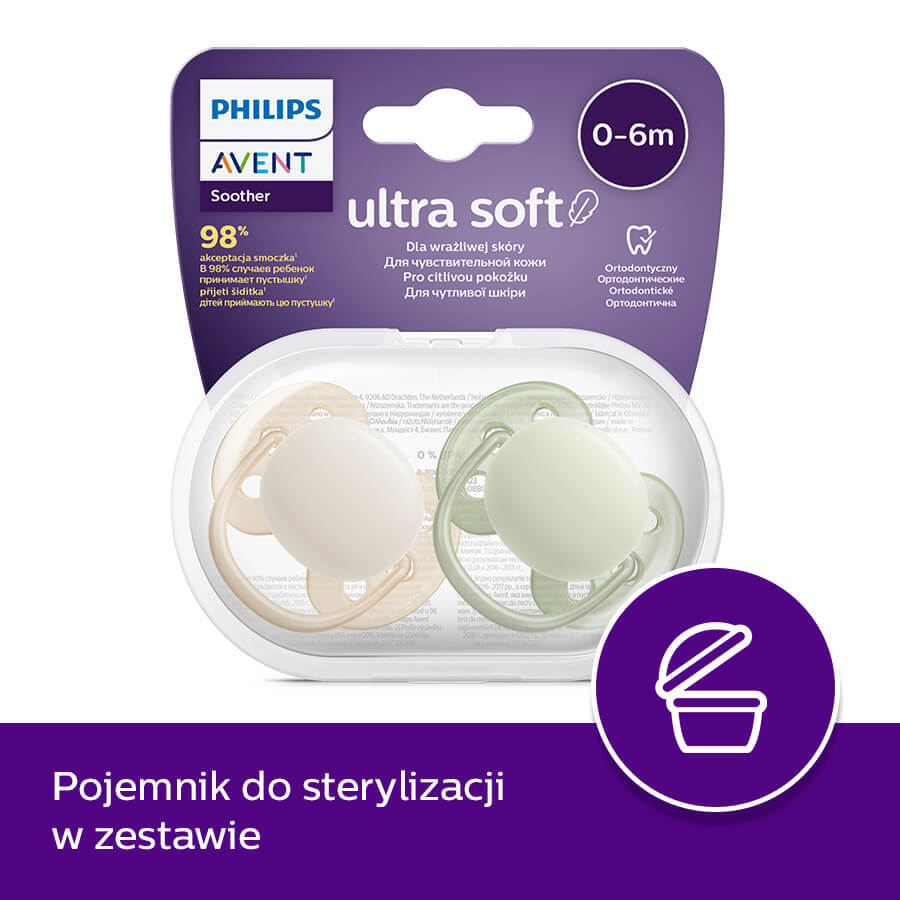 Avent Ultra Soft, suzetă, silicon, simetrică, neutră, SCF091/05, 0-6 luni, 2 bucăți