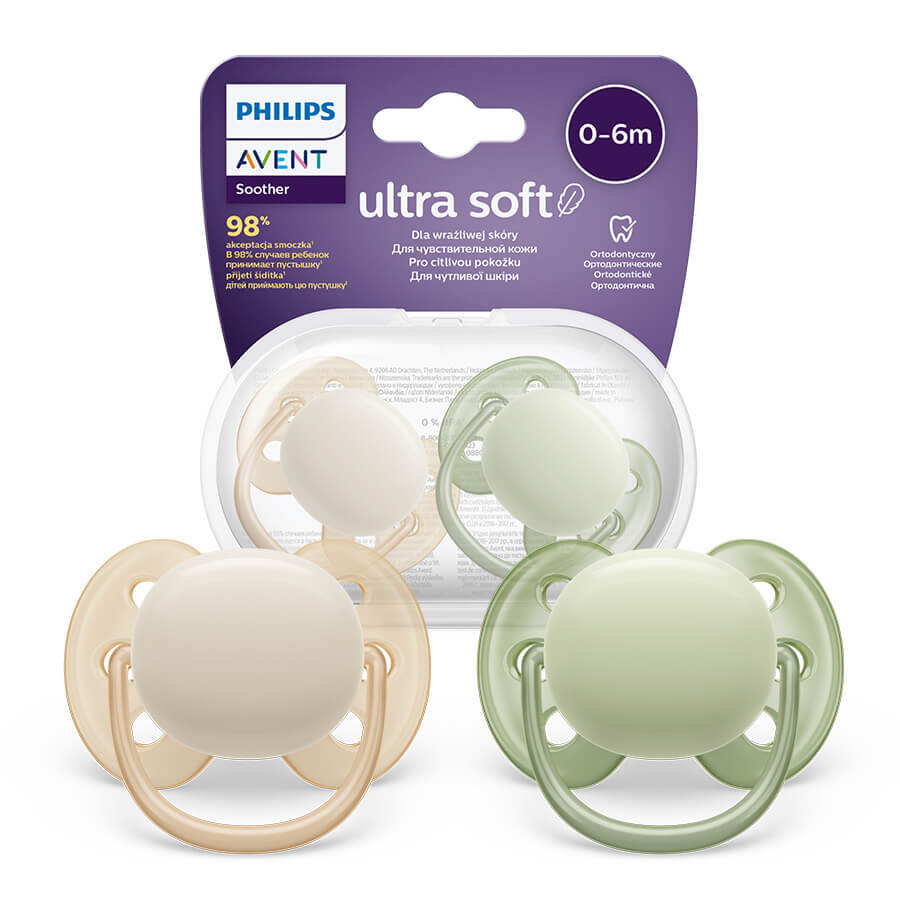 Avent Ultra Soft, suzetă, silicon, simetrică, neutră, SCF091/05, 0-6 luni, 2 bucăți