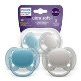 Avent Ultra Soft, suzetă, silicon, simetrică, băiat, SCF091/17, 6-18 luni, 2 bucăți