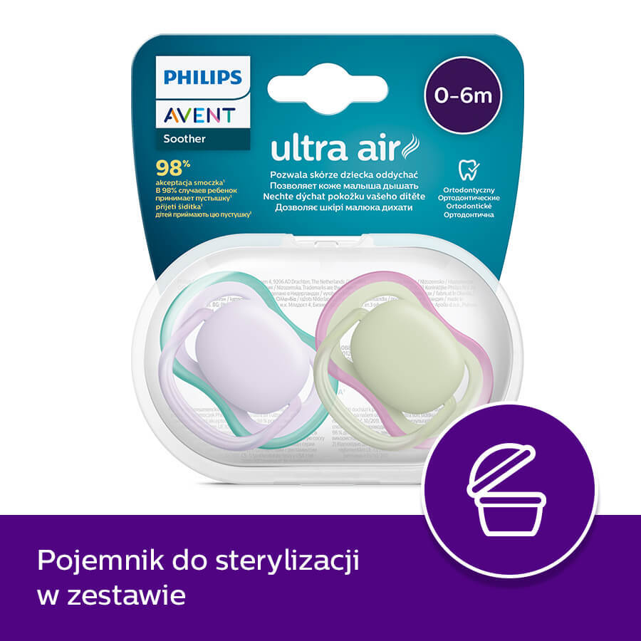 Avent Ultra Air, suzetă, silicon, simetrică, unisex, SCF085/24, 0-6 luni, 2 bucăți