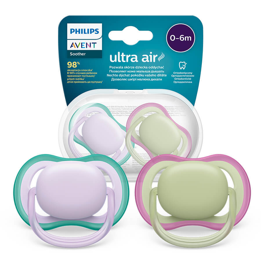 Avent Ultra Air, suzetă, silicon, simetrică, unisex, SCF085/24, 0-6 luni, 2 bucăți